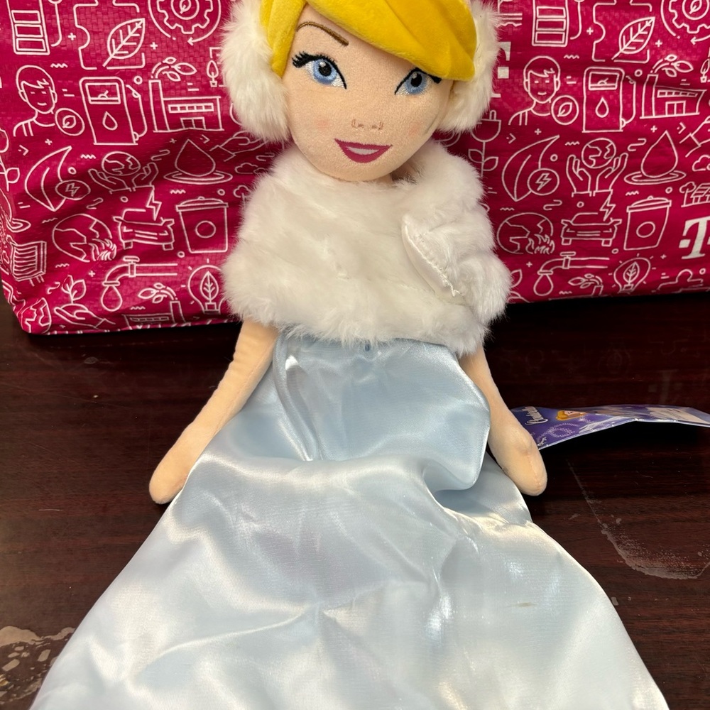 Cinderella Plush Doll with Light Blue and White Dress